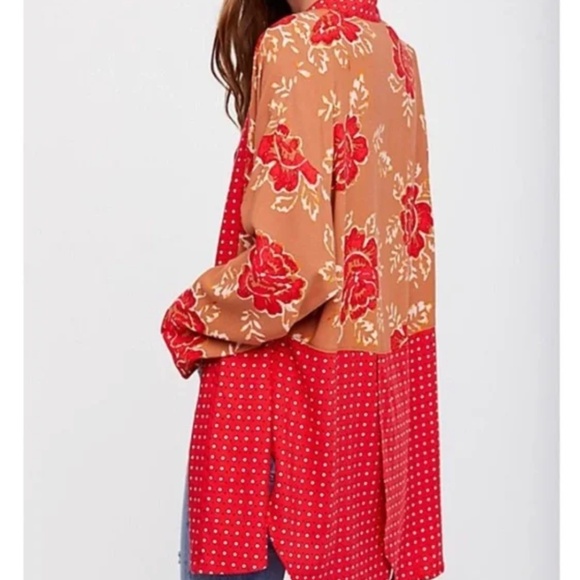 FREE PEOPLE Forget Me Not Kimono Robe Red Floral Print - Size S/P - Picture 2 of 7